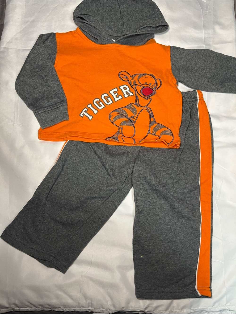 Vintage Disney Tigger Hoodie & Sweatpants Set 2T Orange Gray Embroidered